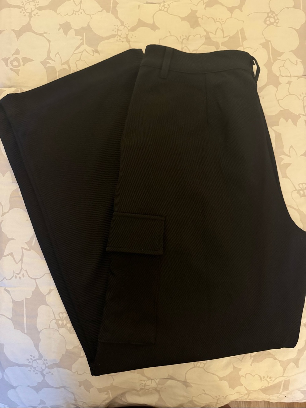 Rewash Black Wide-Leg Cargo Trousers